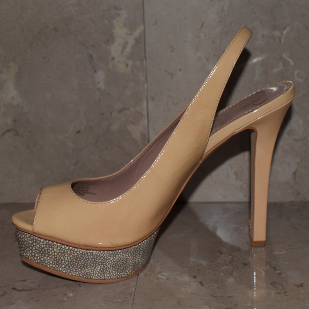 Nude Slingback Peep Toe Platform High Heels